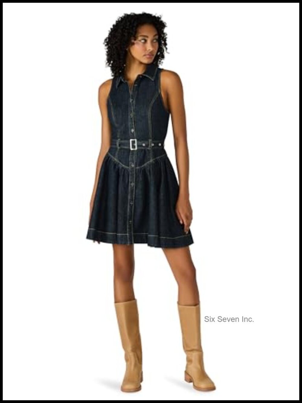 Fit & Flare Sleeveless Collared Dress Cotton Spandex Button